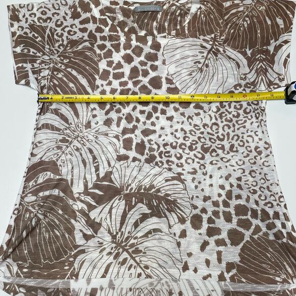 Olivia Moon Pullover High-low Blouse, Brown & White Print, Semi Sheer Size M - Picture 6 of 7